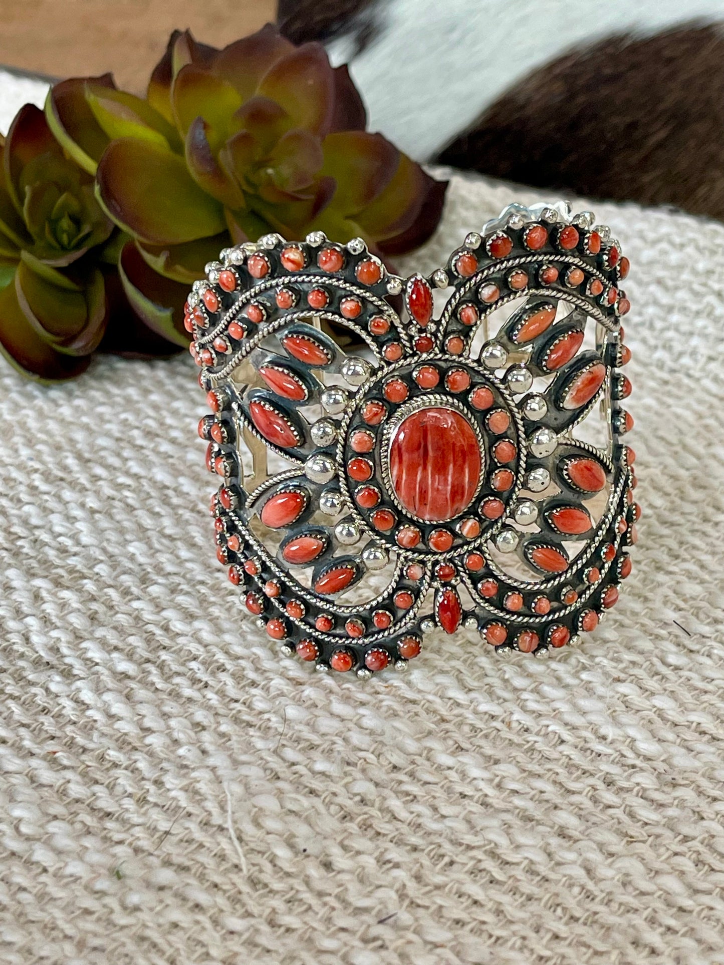Gorgeous Handmade Sterling Silver & Red Spiny Cuff
