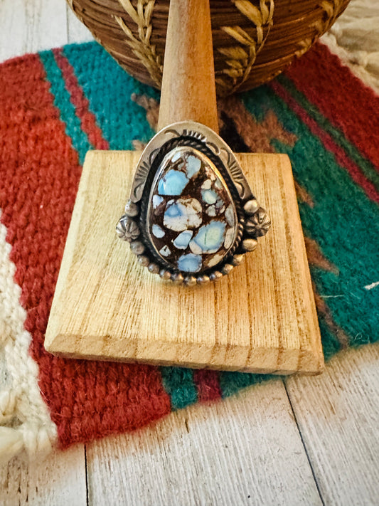 Handcrafted Sterling Silver & Golden Hills Turquoise Ring Size 11.5