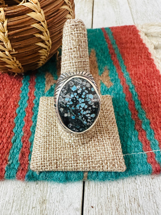Old Pawn Handcrafted Sterling Silver & Kingman Web Turquoise Men’s Ring Size 10