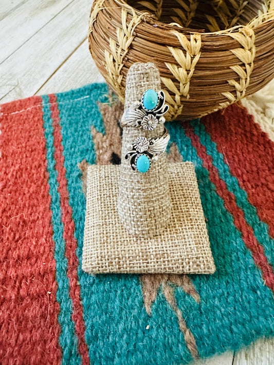 Handcrafted Sterling Silver & Turquoise Adjustable Flower Ring