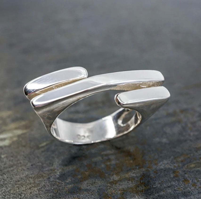 Linear Lines Sterling Silver Ring