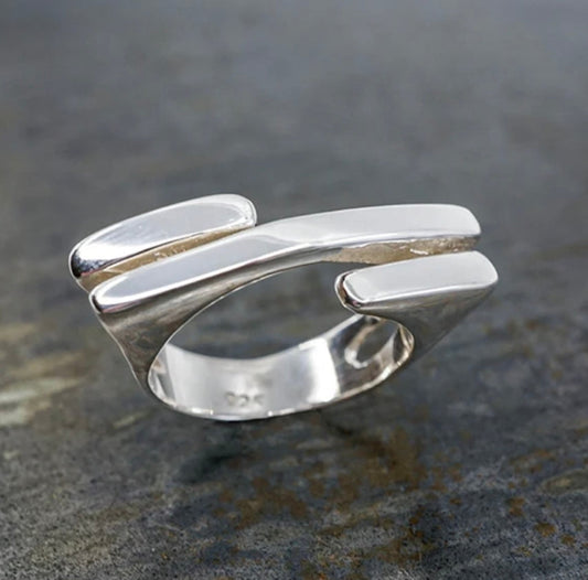 Linear Lines Sterling Silver Ring