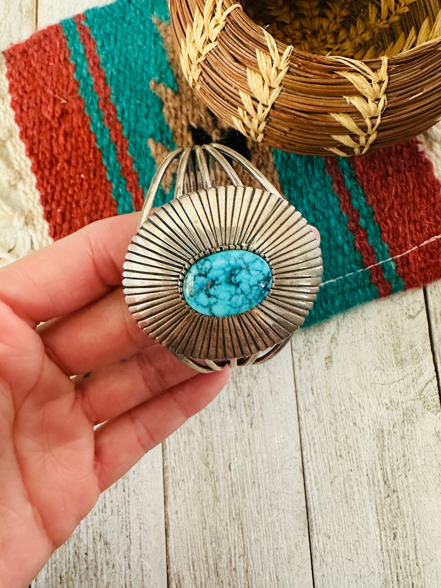 Handcrafted Sterling Silver & Turquoise Cuff Bracelet by Paul Livingston