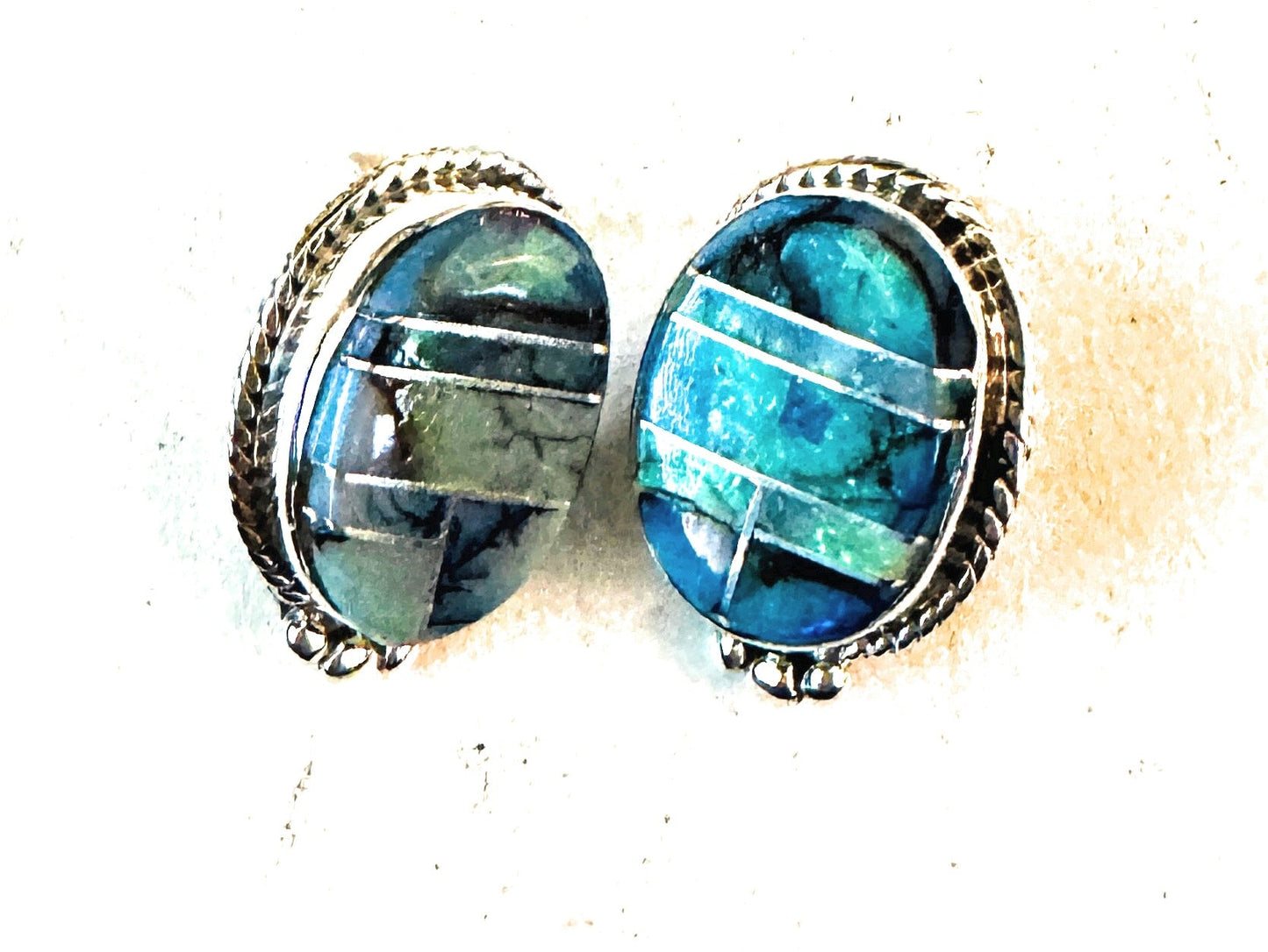 Handcrafted Spiderweb Opal & Sterling Silver Inlay Post Earrings