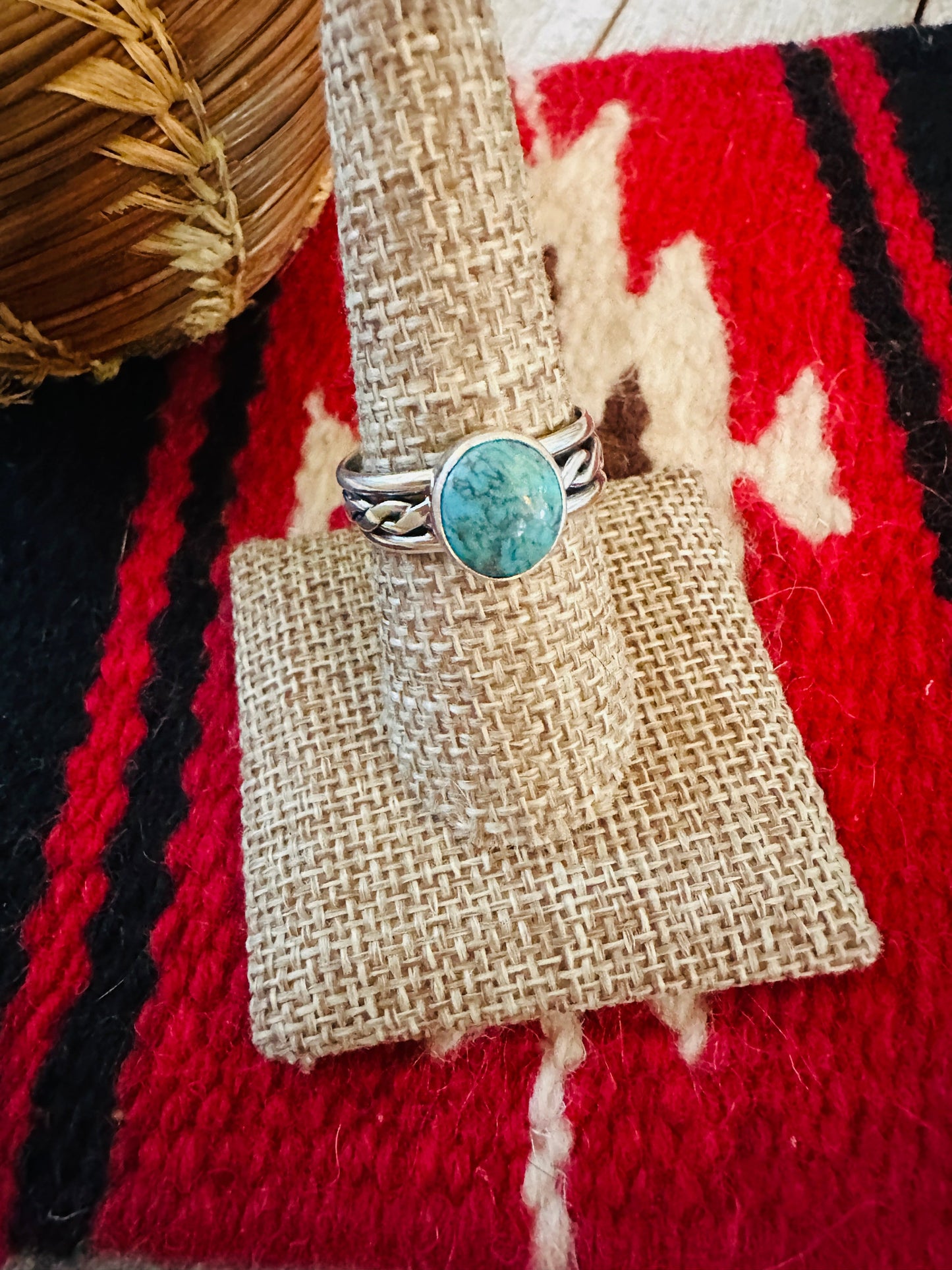 Handcrafted Turquoise & Sterling Silver Ring Size 9.25