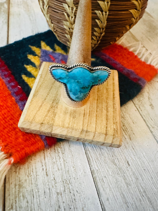 Handcrafted Royston Turquoise & Sterling Silver Bullhead Adjustable Ring