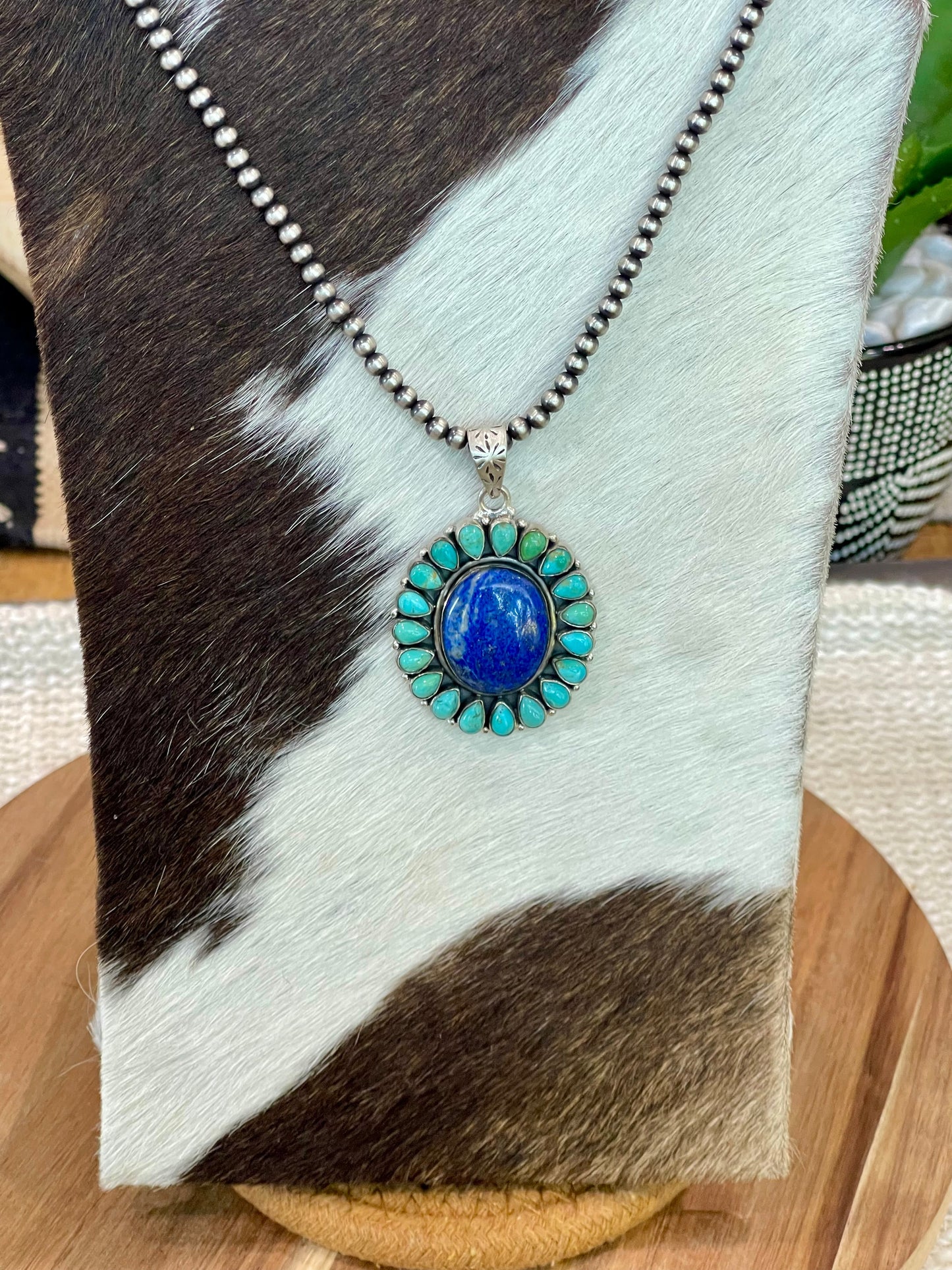 Handcrafted Sterling Silver, Lapis & Kingman Turquoise Cluster Pendant