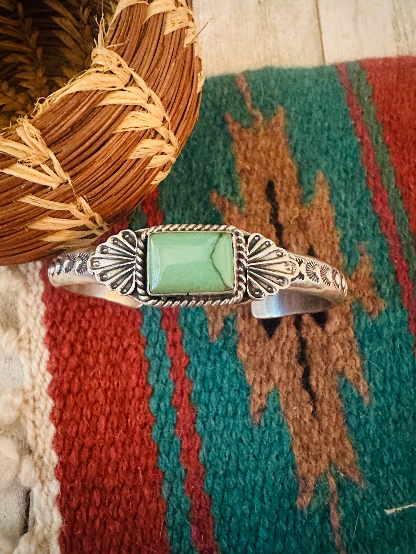 Handcrafted Old Pawn Sterling Silver & Turquoise Cuff Bracelet