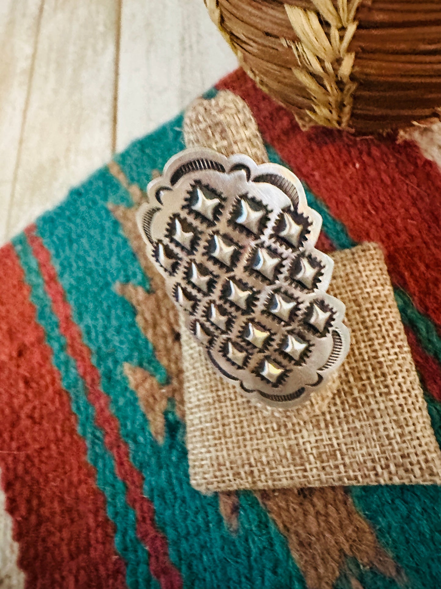Handcrafted Sterling Silver Adjustable Concho Ring by Leander Tahe