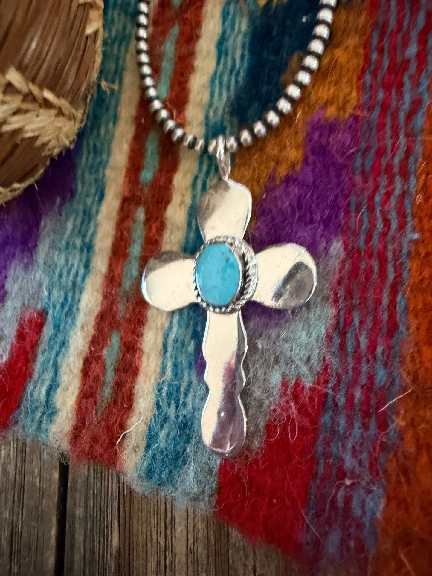 Handcrafted Sterling Silver & Turquoise Cross Pendant by Joseph Martinez