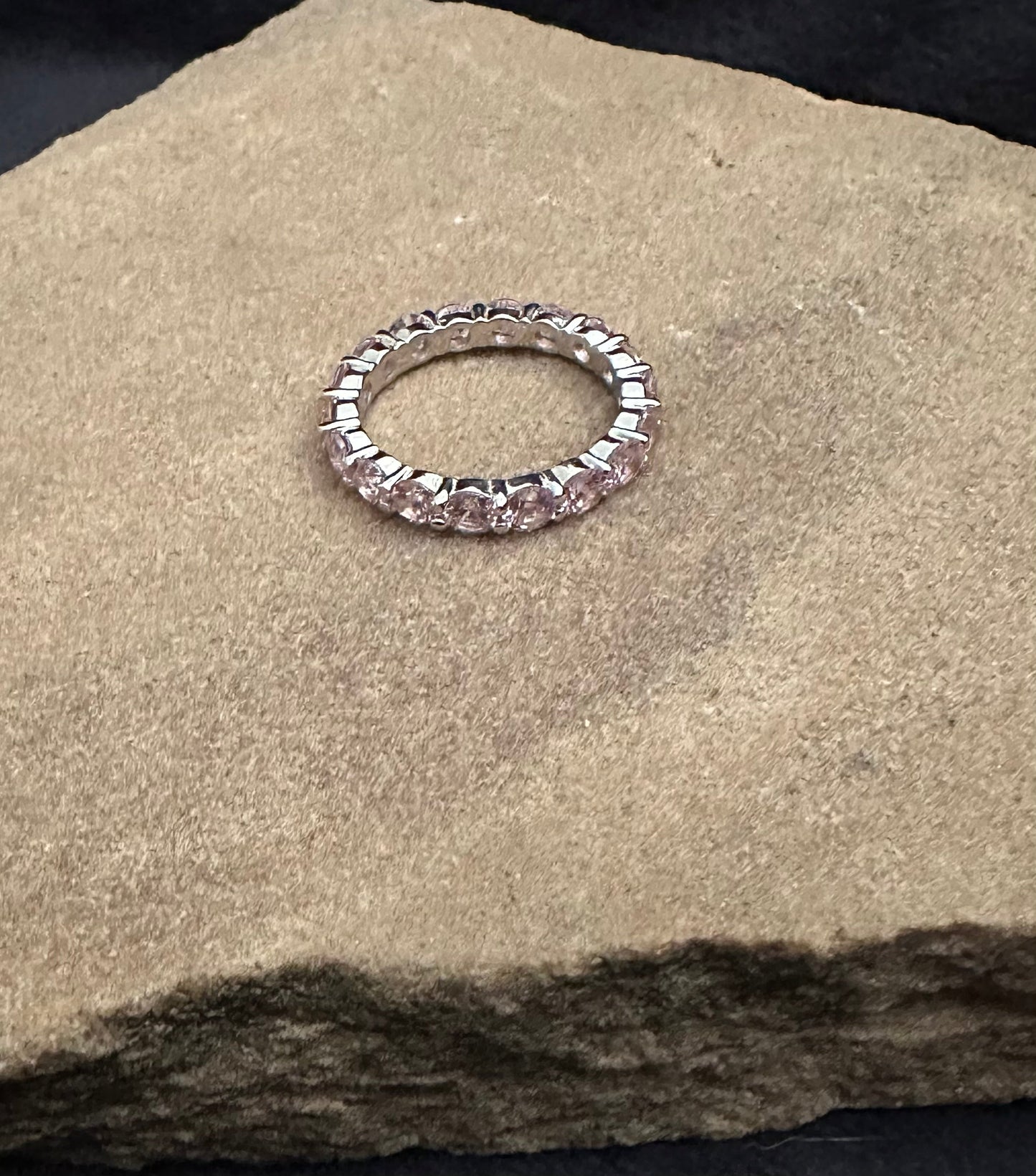 Sterling Silver Light Pink CZ Eternity Band Ring