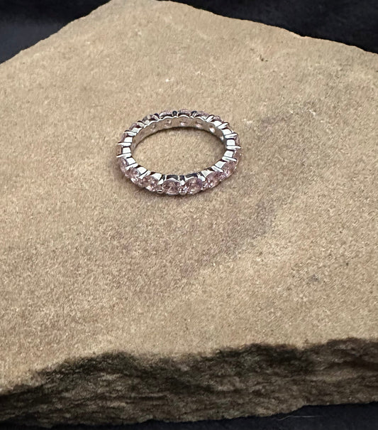 Sterling Silver Light Pink CZ Eternity Band Ring