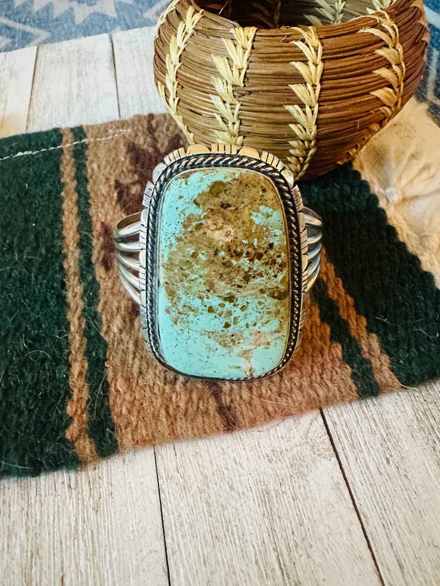 Handcrafted Sterling Silver & Number 8 Turquoise Cuff Bracelet