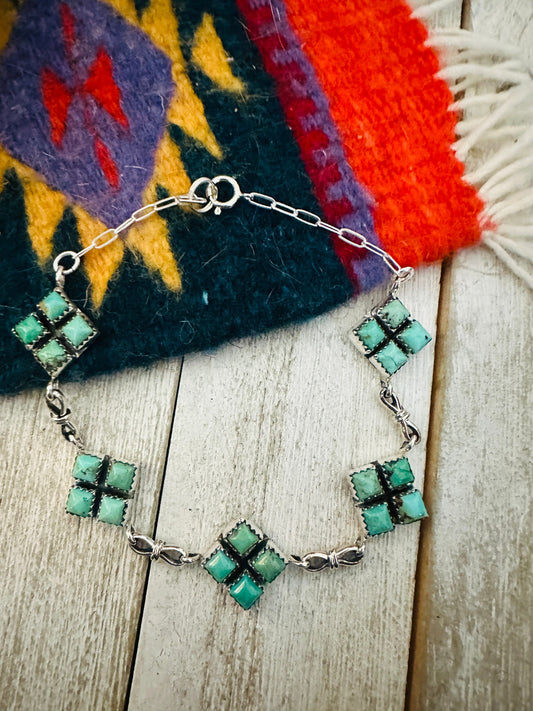 Handcrafted Turquoise & Sterling Silver Link Bracelet by Julia Etsitty