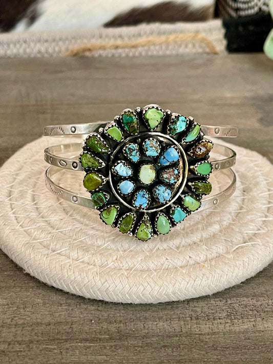 Beautiful Handmade Sterling Silver, Turquoise Multi Stone Cuff