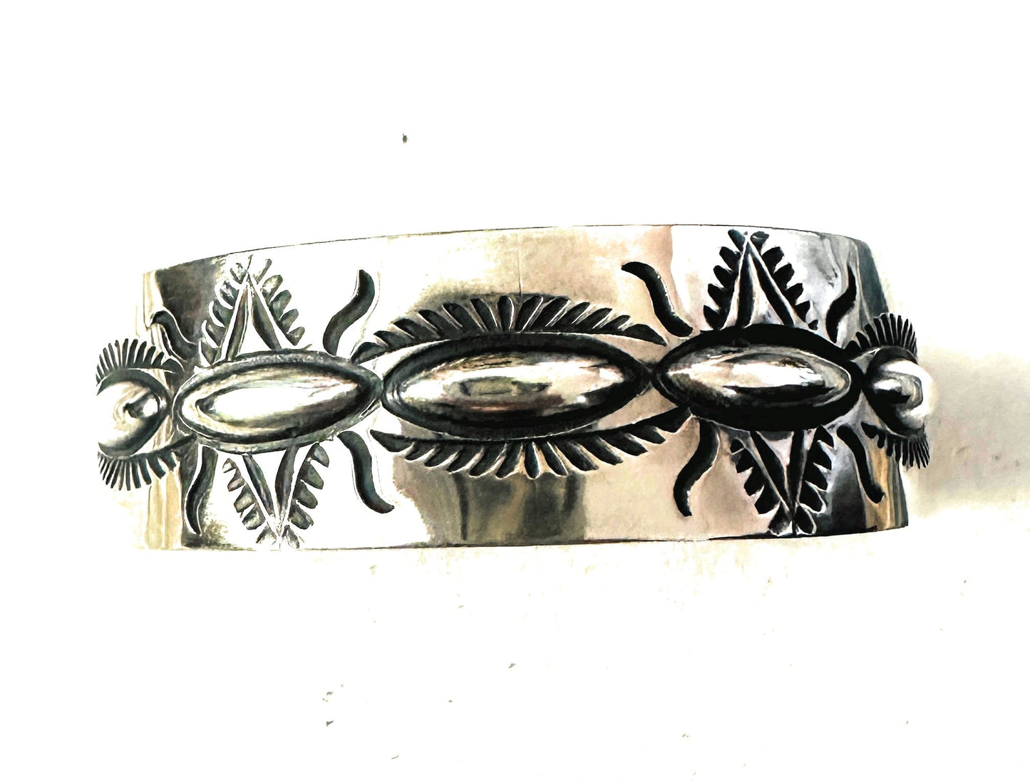 Handcrafted Stamped Sterling Silver Cuff Bracelet By Elvira Bill