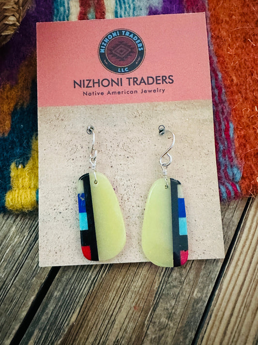 Handcrafted Multi Stone Inlay Slab Dangle Earrings