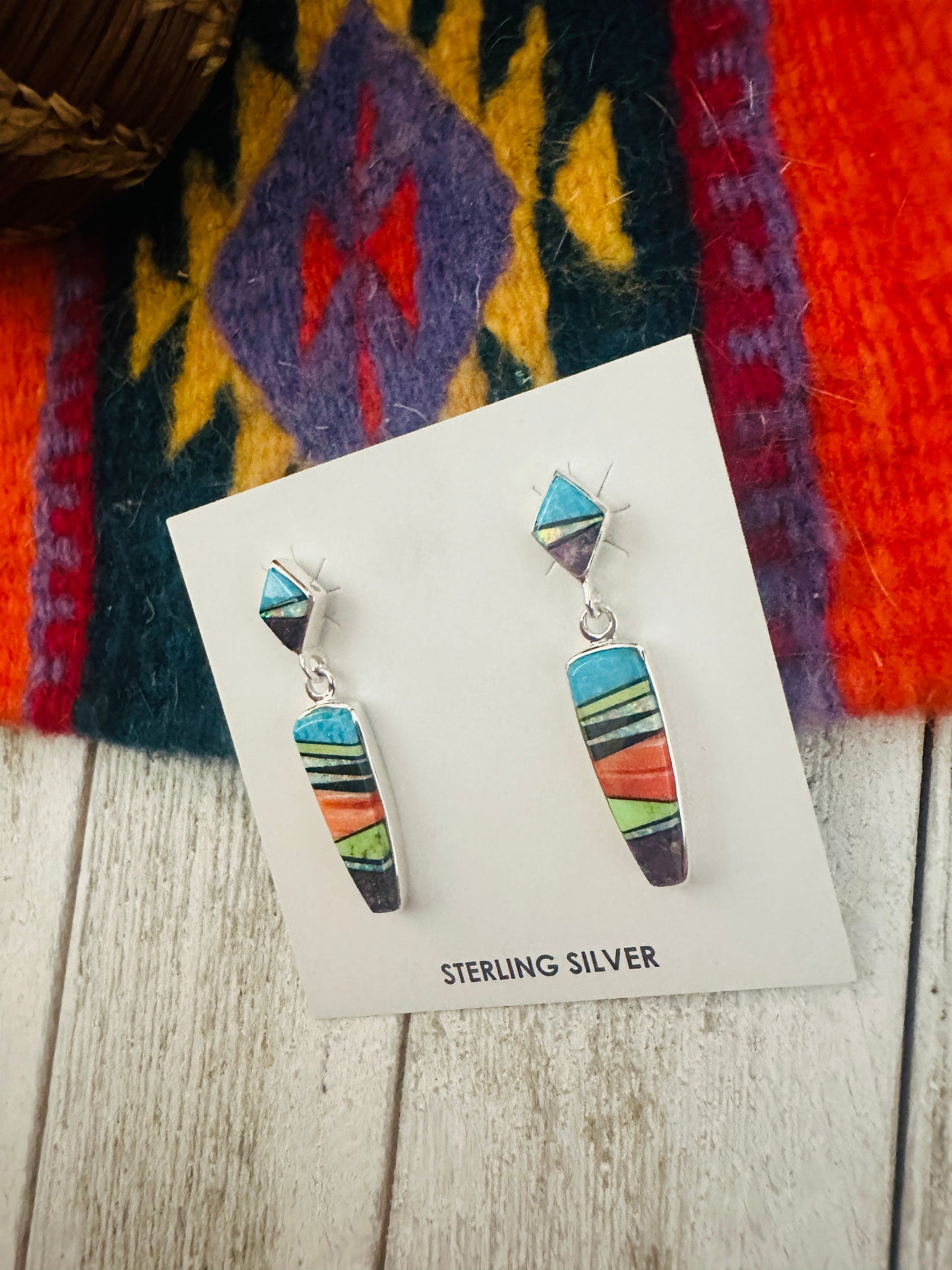 Handcrafted Multi Stone & Sterling Silver Inlay Dangle Earrings