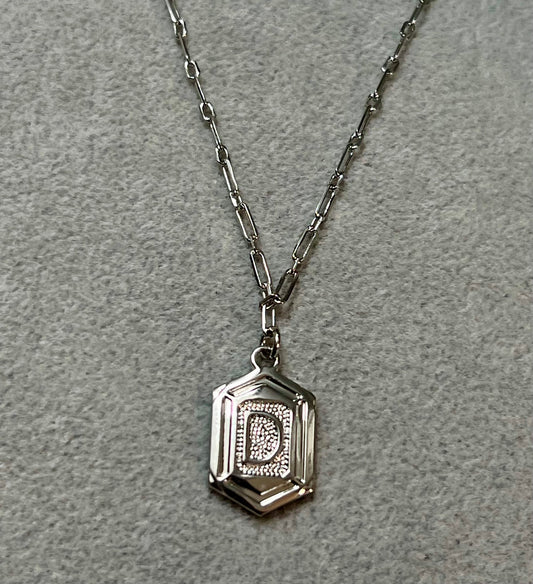 Hexagon Tag Initial “D” Pendant Necklace