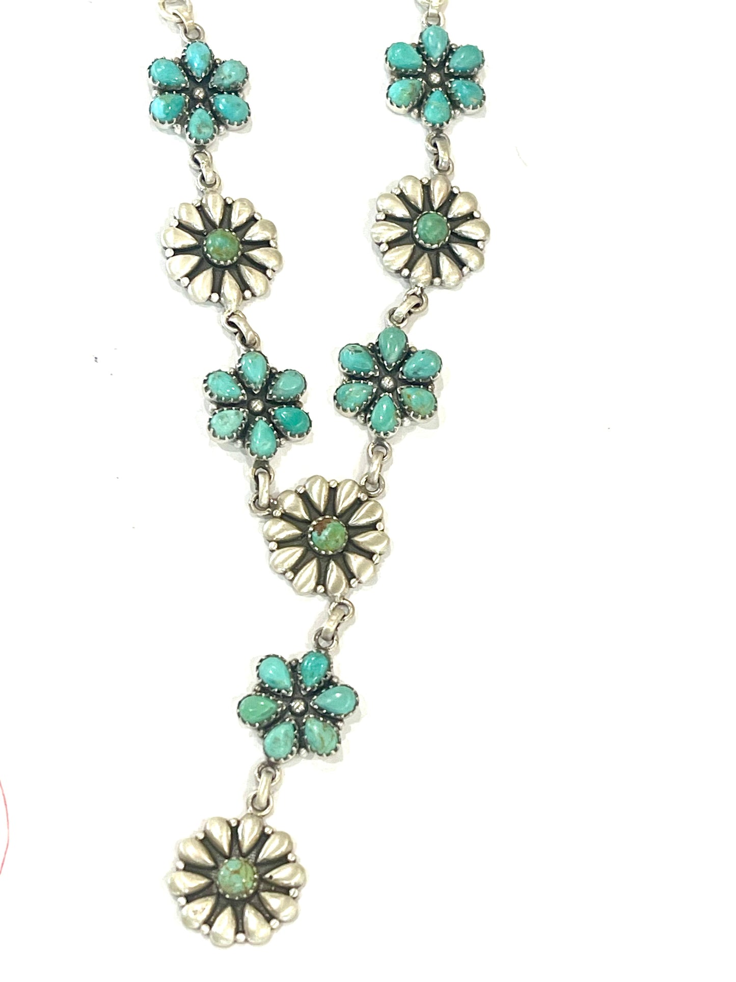 Handmade Sterling Silver & Turquoise Flower Lariat Necklace