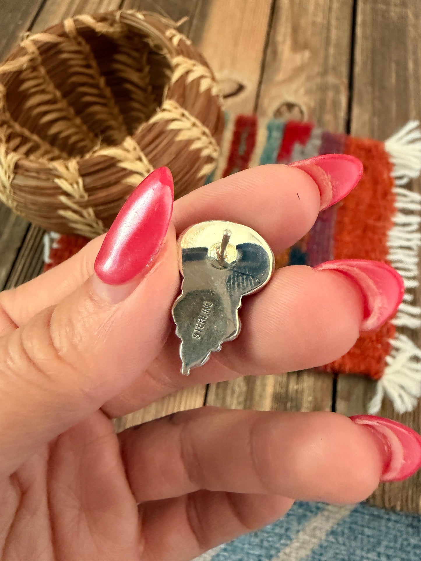 Handcrafted Onyx, Coral & Sterling Silver Post Earrings