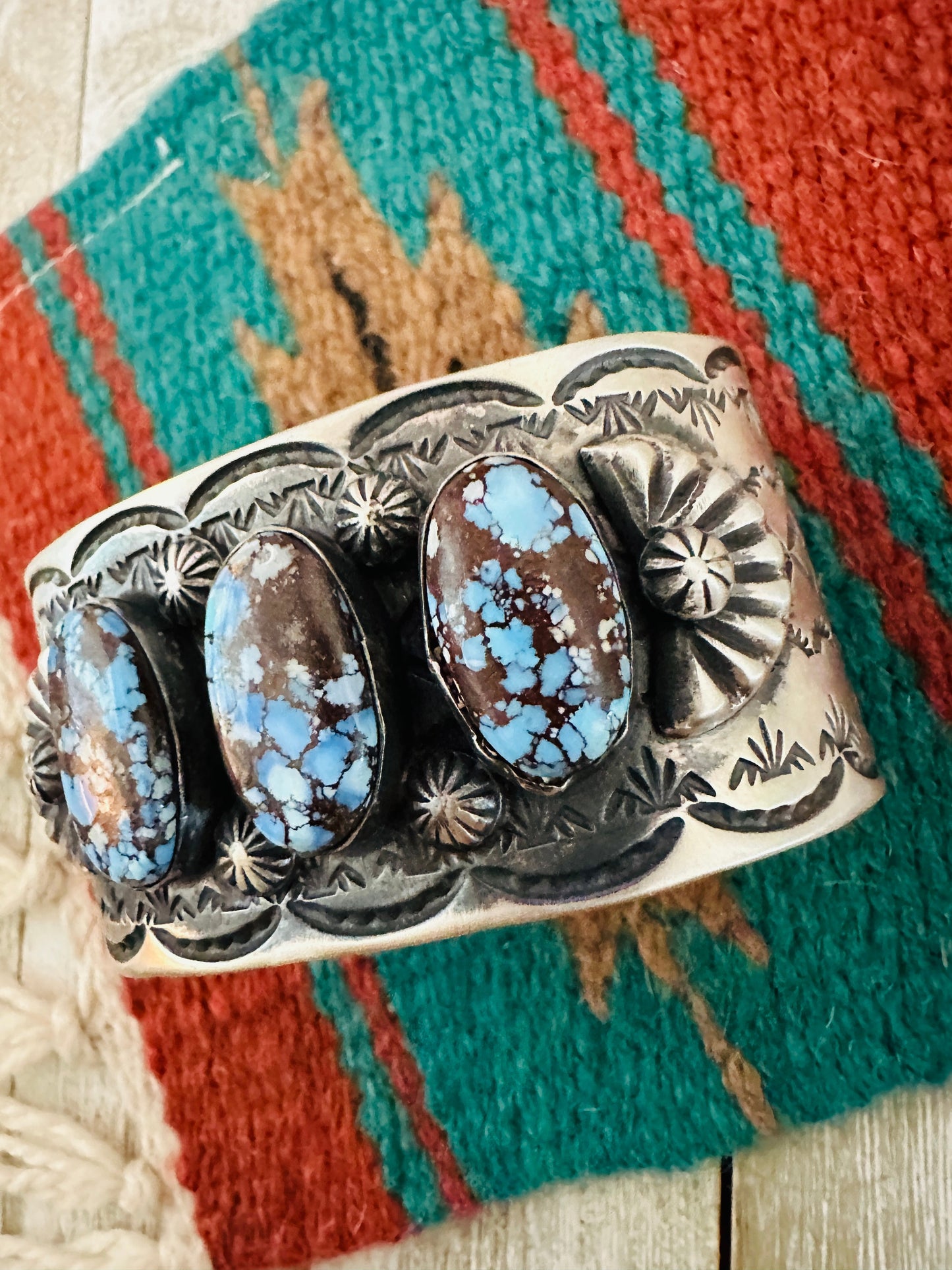 Handcrafted Sterling Silver & Golden Hills Turquoise Cuff Bracelet by Chimney Butte /
