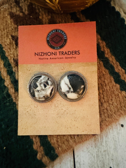 Handcrafted White Buffalo & Sterling Silver Post Earrings