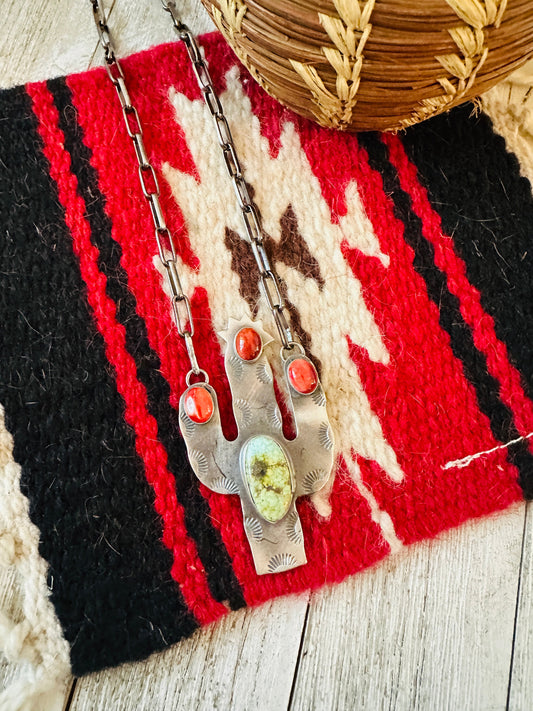 Handcrafted Sterling Silver, Turquoise & Spiny Cactus Necklace