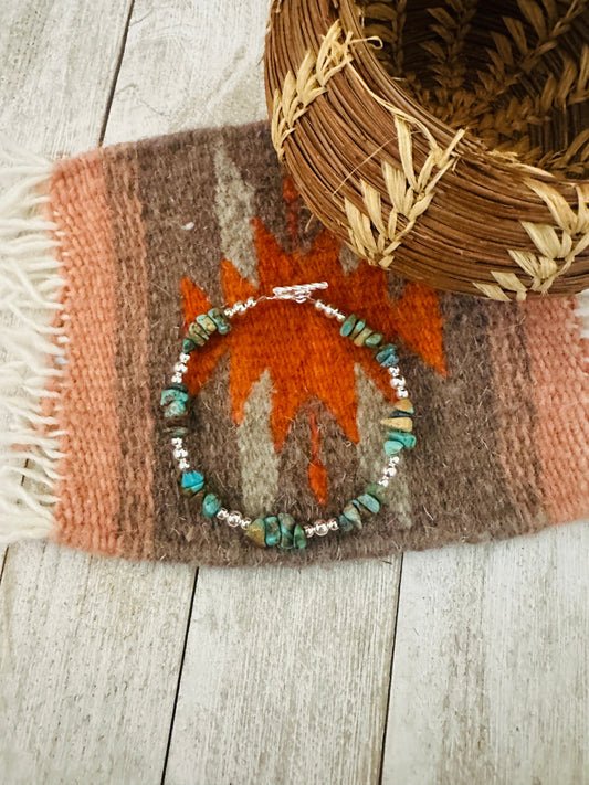 Handcrafted Sterling Silver Pearl & Turquoise Beaded Bracelet