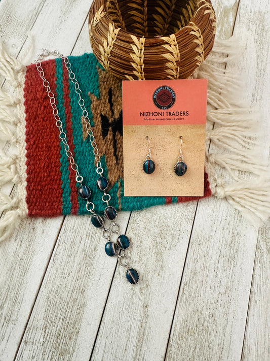 Handcrafted Rainbow Calsilica & Sterling Silver Necklace Set