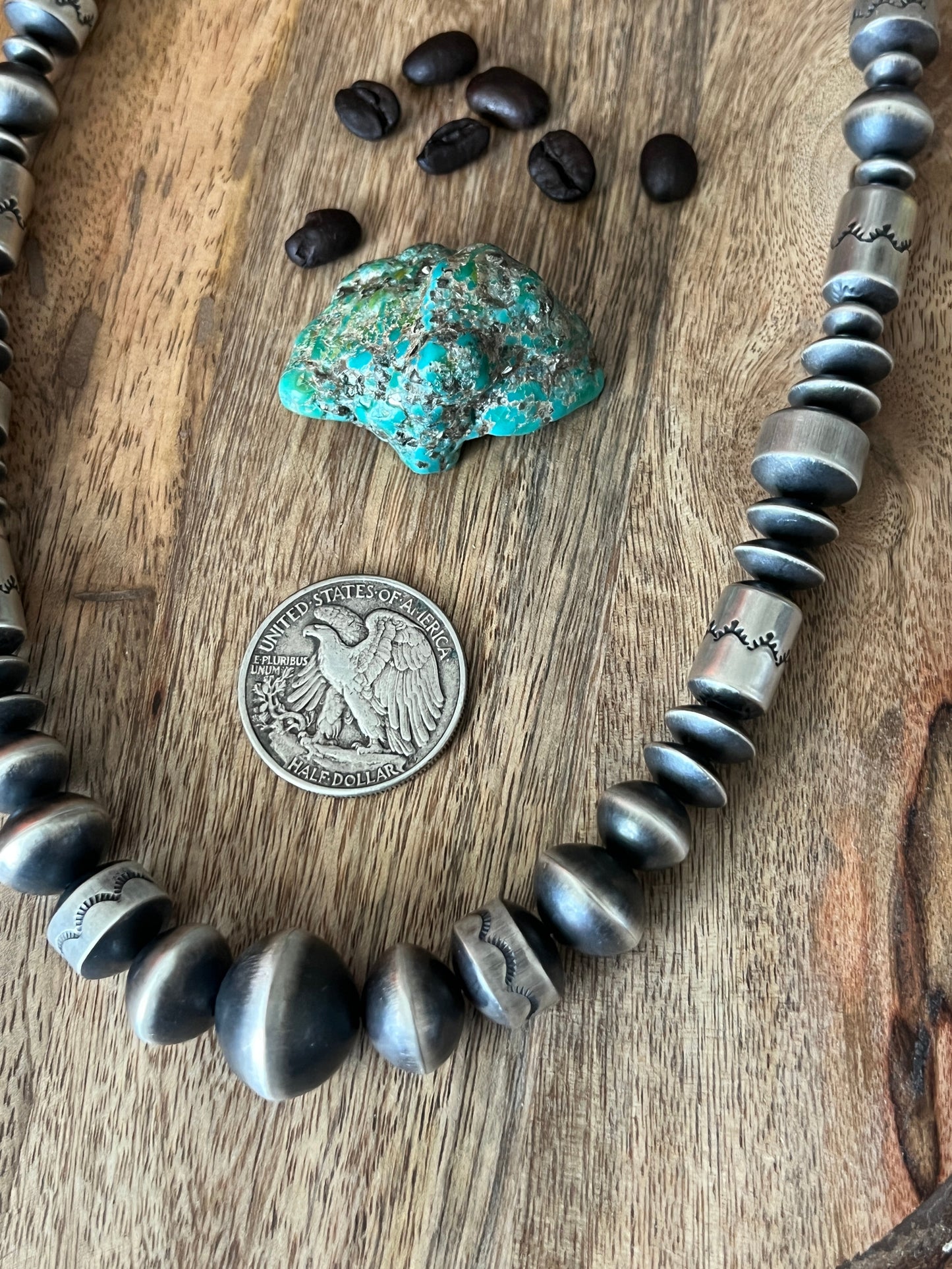 Handcrafted Sterling Silver Single Strand Beaded Statement Necklace by Rose Martin, 24” + 1-1/2”
