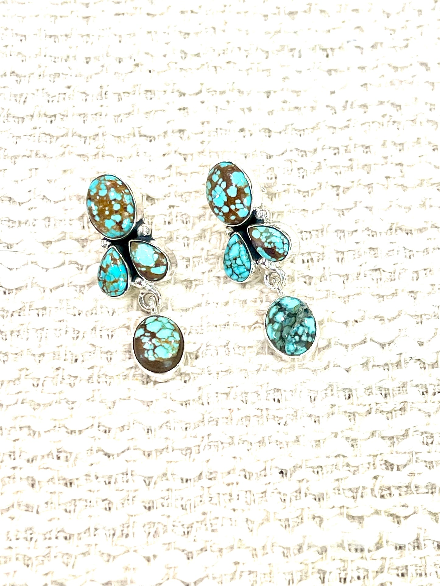 Handmade Sterling Silver Number 8 Turquoise Post Dangle Earrings with Signed Nizhoni