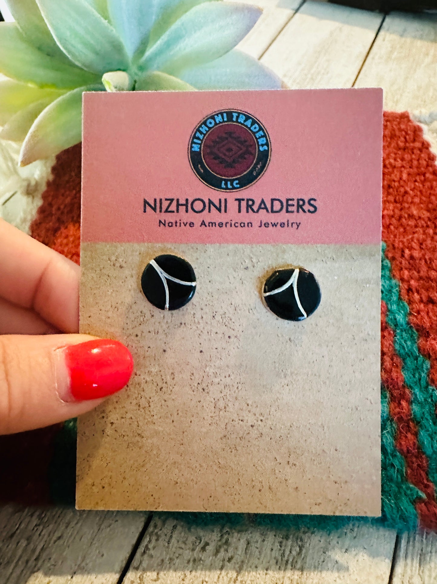 Zuni Sterling Silver & Black Onyx Inlay Stud Earrings