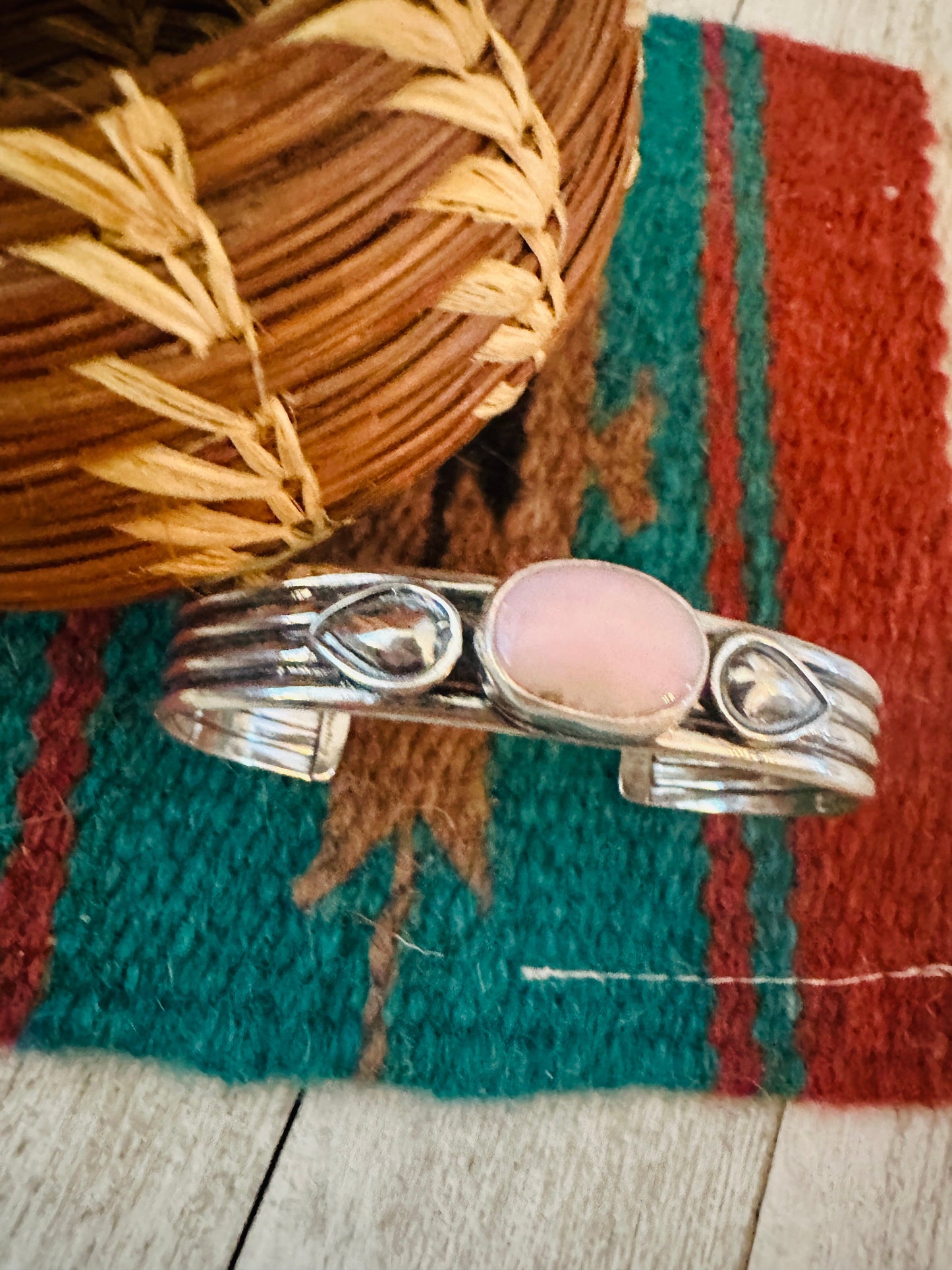 Handcrafted Queen Pink Conch Shell & Sterling Silver Cuff Bracelet