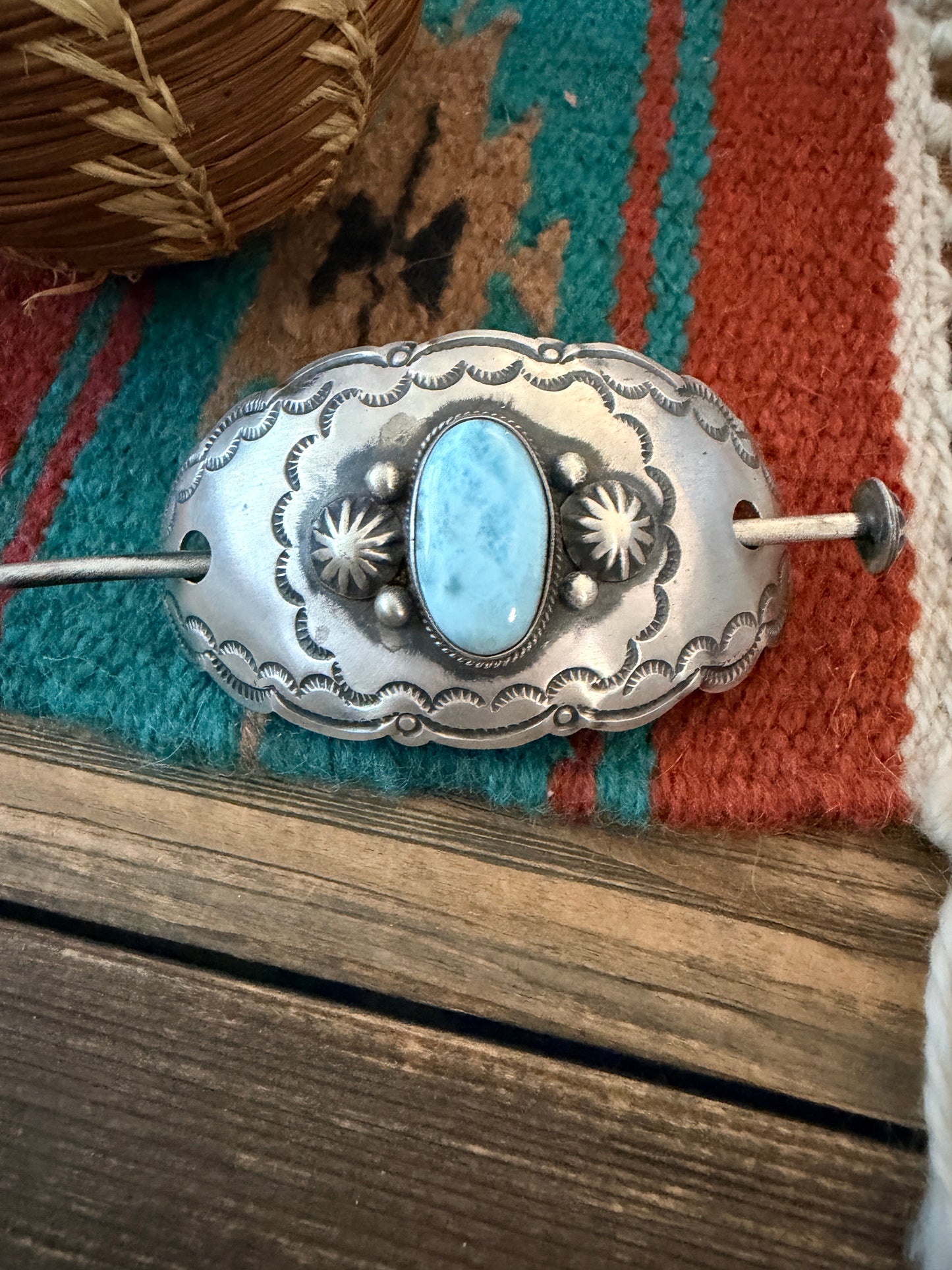 Handcrafted Larimar & Sterling Silver Hair Pin Barrette by Chimney Butte