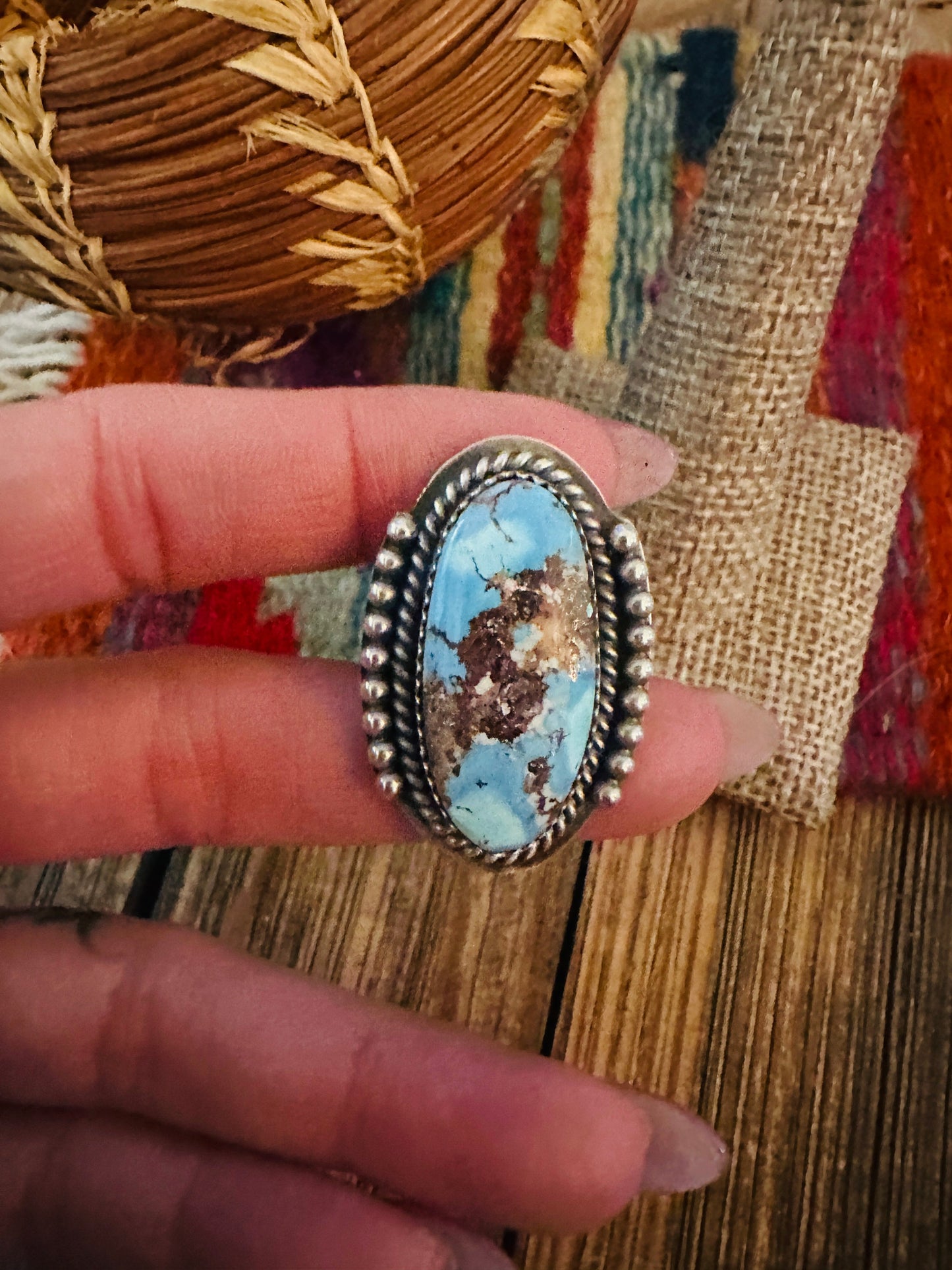 Handcrafted Golden Hills Turquoise & Sterling Silver Adjustable Ring
