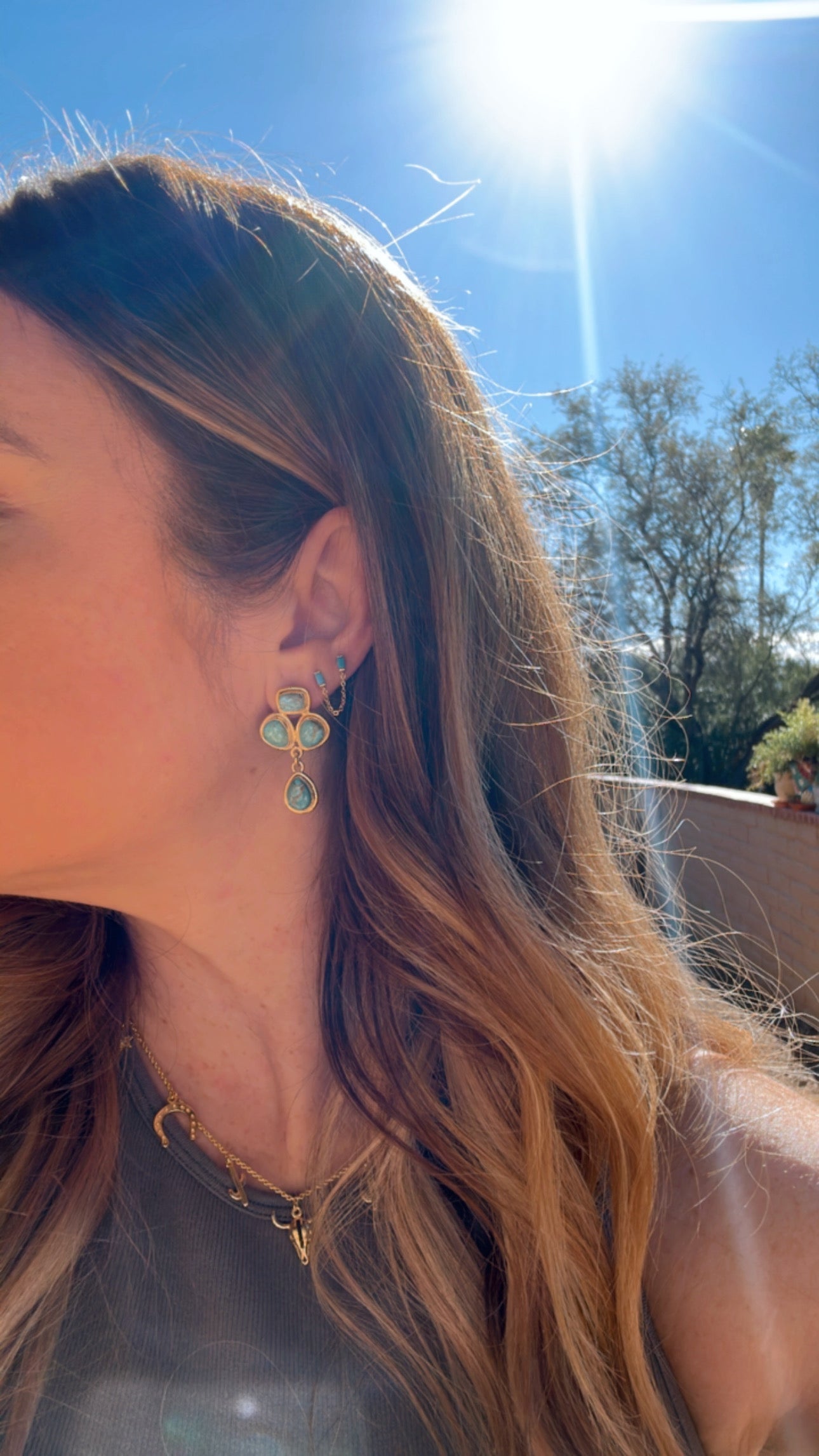 “The Golden Collection”  RODEO QUEEN Handmade Gold Plated & Natural Turquoise Earrings