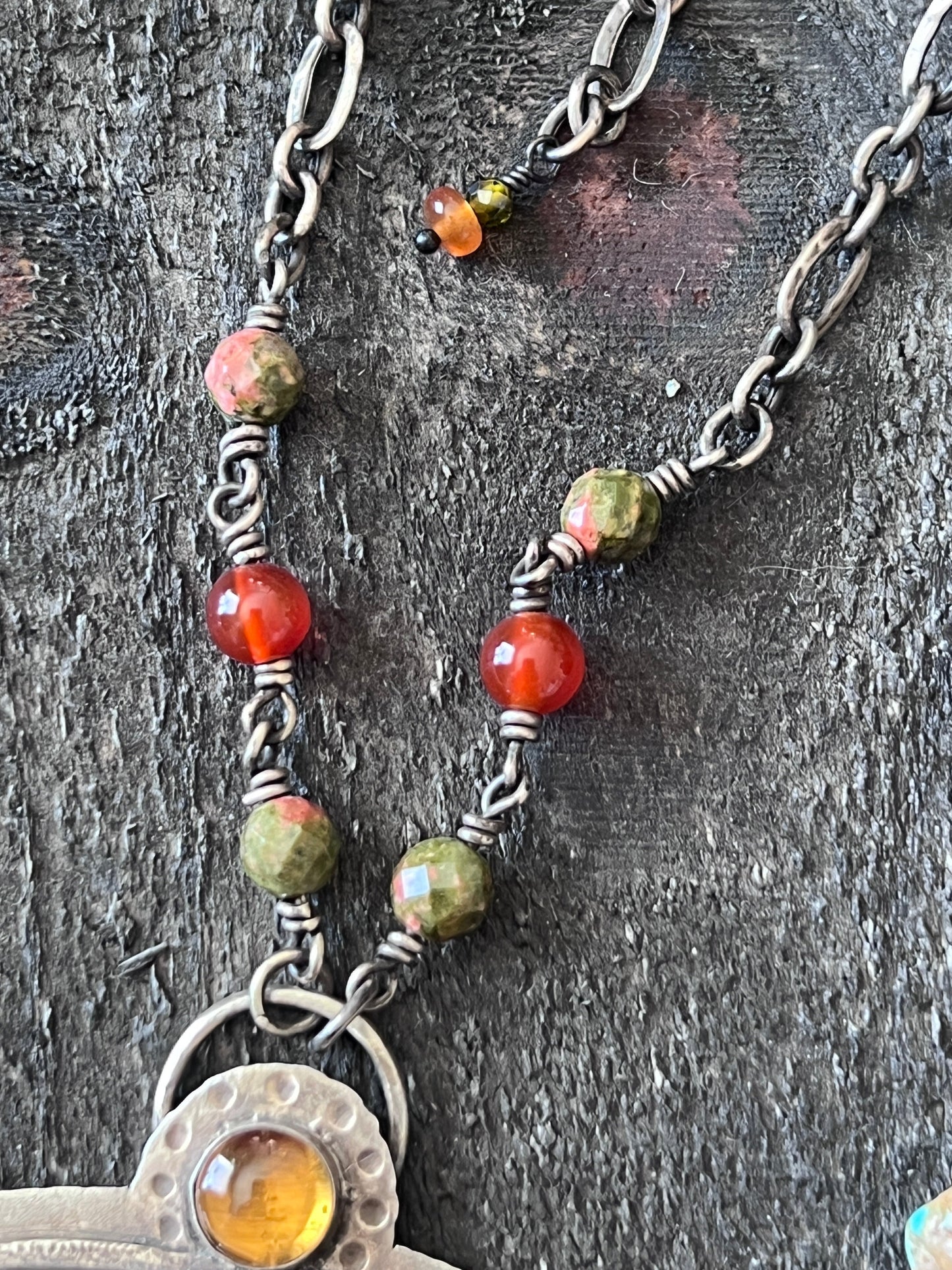 Tularosa Rosary Style Sterling Silver, Red Creek Jasper and Citrine Sunset Necklace