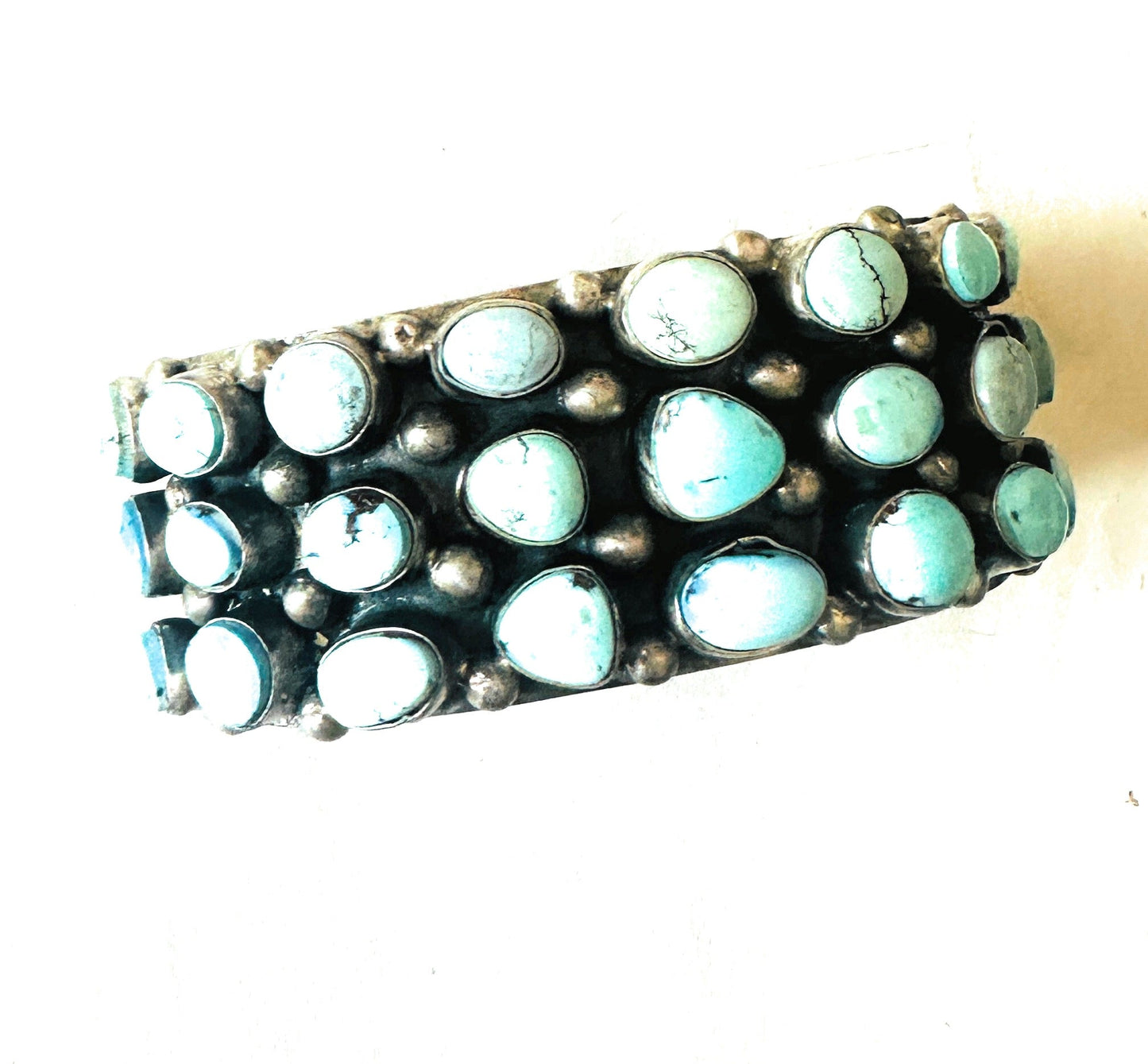 Sterling Silver & Golden Hills Turquoise Cluster Cuff Bracelet /