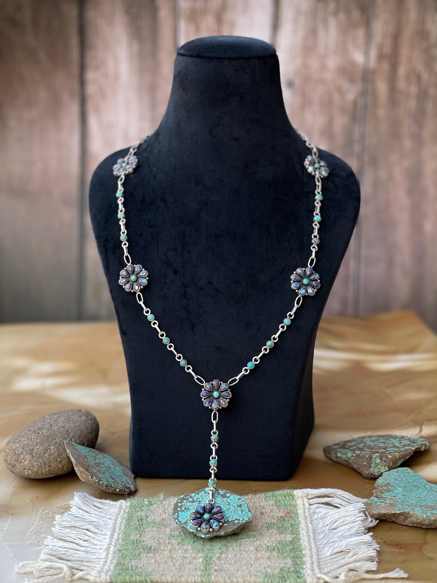Handmade Sterling Silver Turquoise MULTI STONE Lariat Necklace