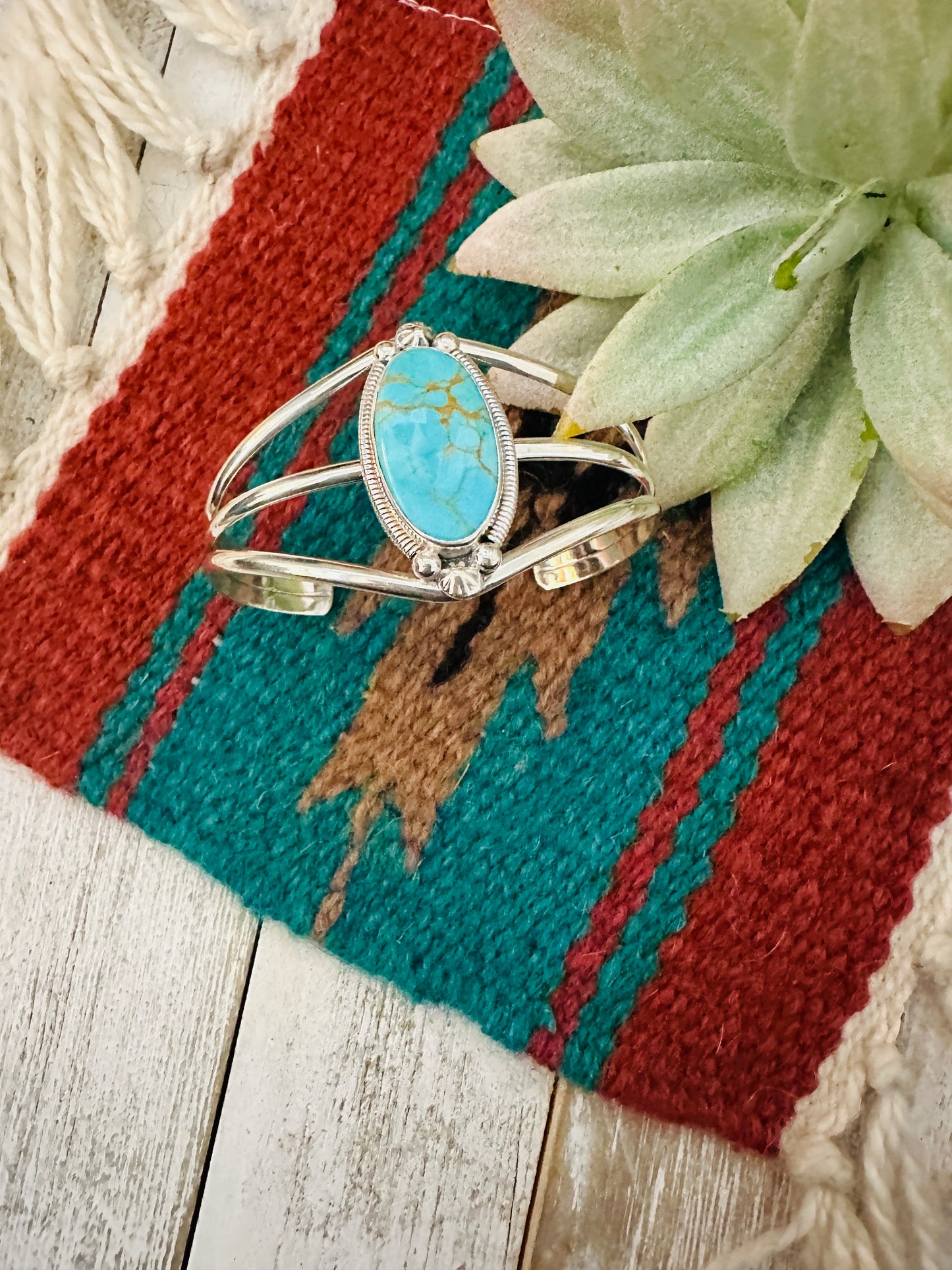 Navajo Sterling Silver & Kingman Turquoise Cuff Bracelet