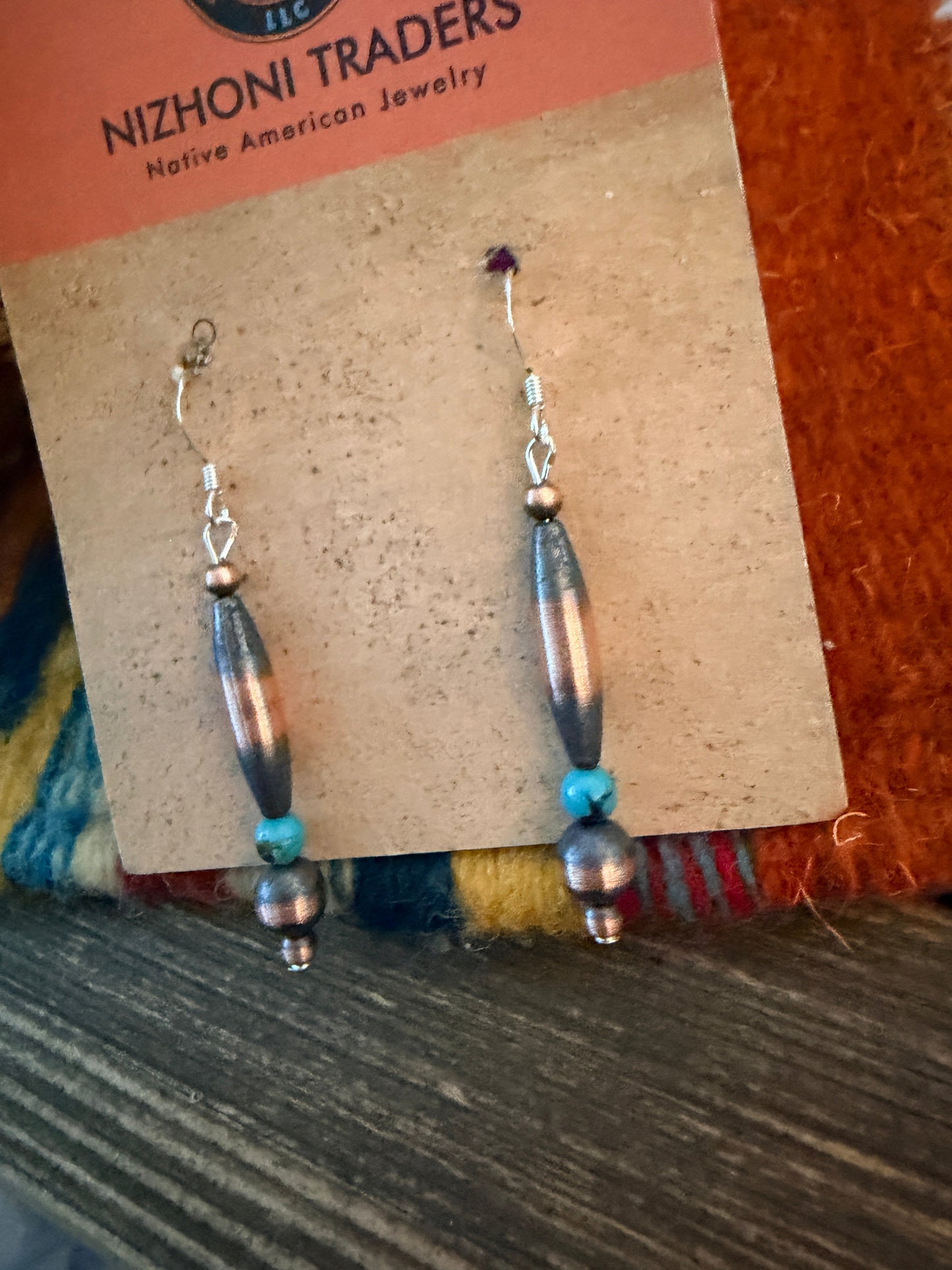 Handcrafted Copper & Turquoise Beaded Dangle Earrings