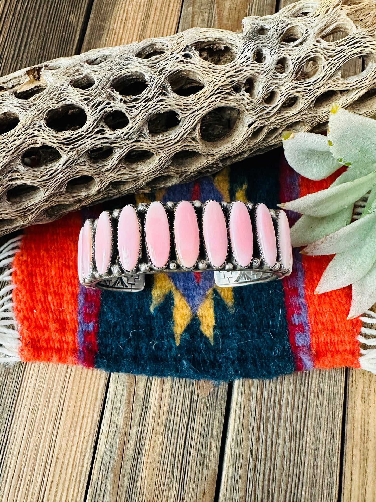 Navajo Queen Pink Conch Shell & Sterling Silver Cuff Bracelet