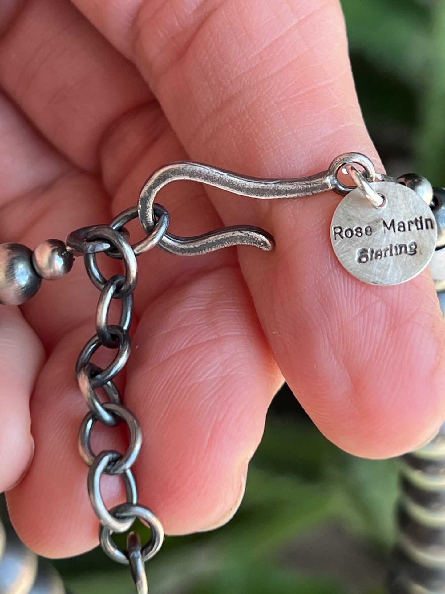 Handcrafted Sterling Silver and Kingman Turquoise Beaded Necklace by Rose Martin, 18 Inches