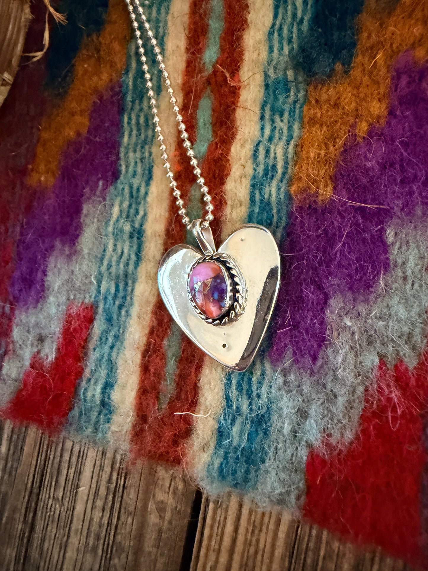 Handcrafted Sterling Silver & Pink Dream Mojave Heart Pendant by Joseph Martinez
