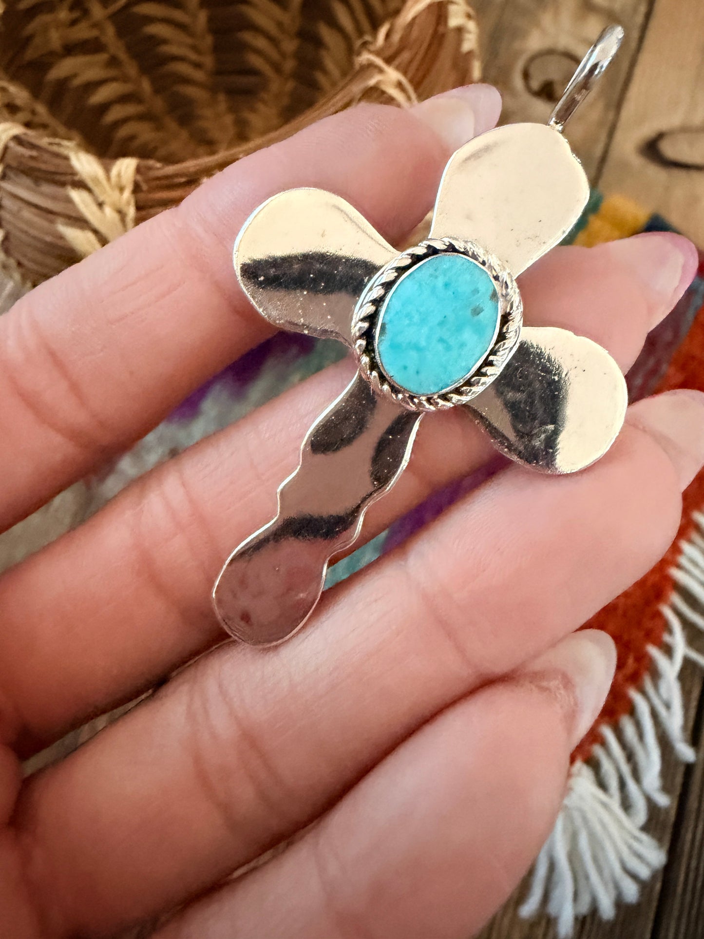 Handcrafted Sterling Silver & Turquoise Cross Pendant by Joseph Martinez