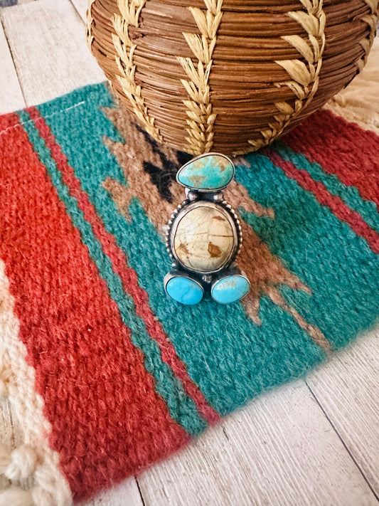 Handcrafted Ribbon Turquoise & Sterling Silver Adjustable Ring