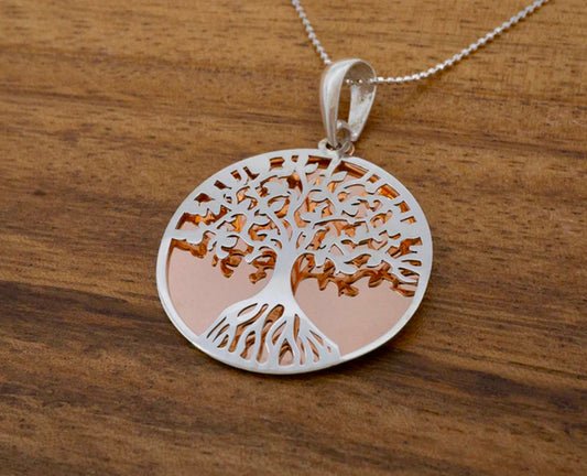 Copper & Sterling Silver Tree of Life Pendant Necklace