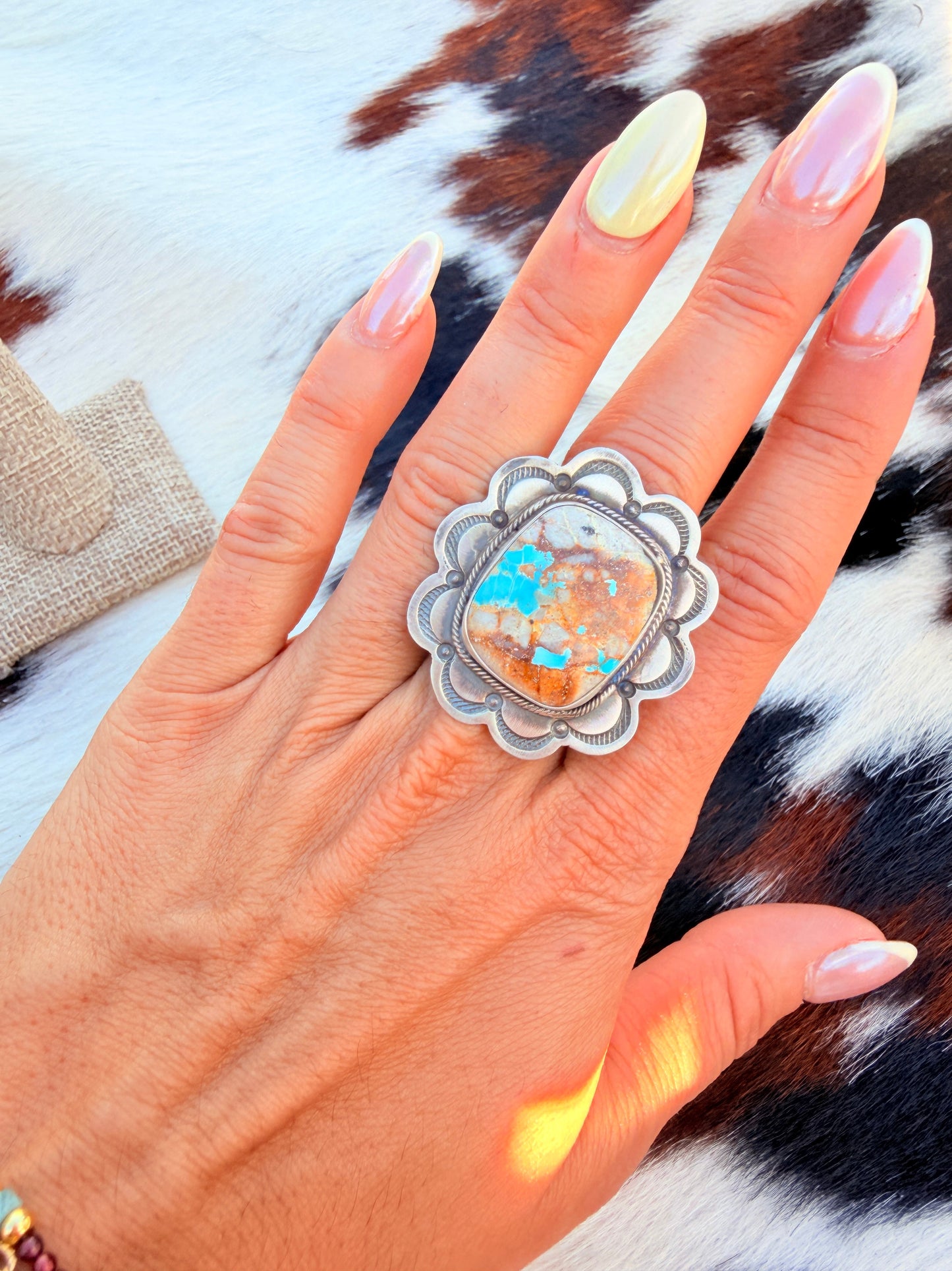 Handcrafted Royston Turquoise & Sterling Silver Ring Size 9 by Danny Henio