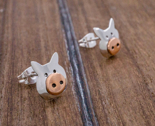 Copper & Sterling Silver Piggy Stud Earrings